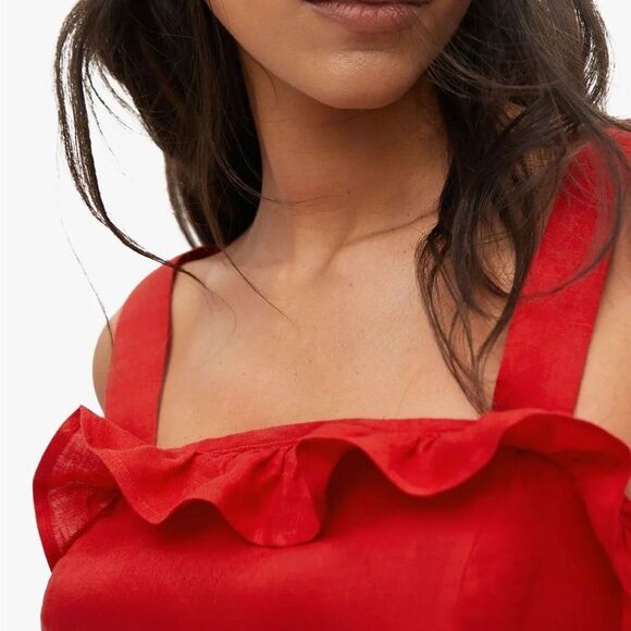 Mango Red Pure Linen Sheath Ruffle Peplum Mini Dress - Picture 3 of 9